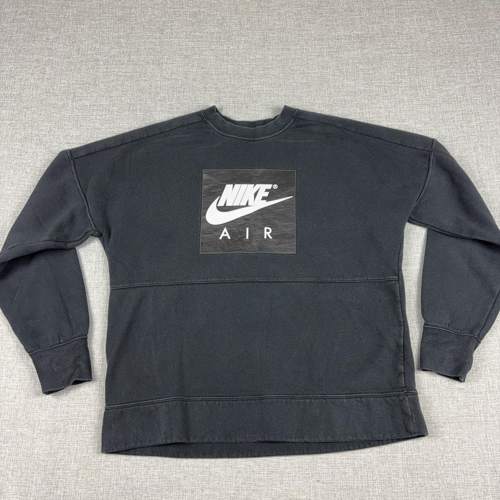 Nike Sweatshirt Mens M Black Crewneck Pullover Fleece Nike Air Box Logo Graphic